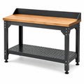 Banco da lavoro industriale 120 × 60 × 95 cm in legno naturale e metallo nero con ripiano inferiore