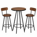 Tavolo alto rotondo Ø 80 × 90 cm con 2 sgabelli 45 × 48 × 98 cm, marrone e nero, stile industriale