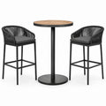 Completo da bar per esterno con tavolo rotondo Ø 70 x 105 cm e 2 sgabelli 55 x 55 x 100 cm, nero e marrone