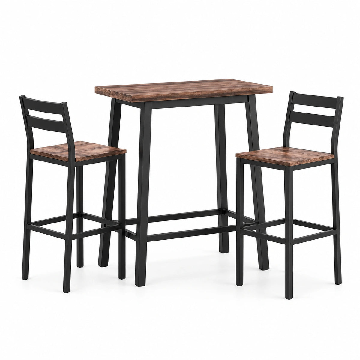 Set da bar a 3 pezzi con tavolo 100 × 40 × 90 cm e 2 sgabelli 40 × 40 × 95 cm, marrone e nero, stile industriale