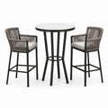 Set da esterno 3 pezzi con tavolo rotondo 80 × 105 cm e 2 sedie alte 58 × 58 × 105 cm, nero, bianco, tortora e beige