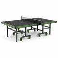 Tavolo da ping pong pieghevole per interni in MDF e acciaio, nero, verde e grigio, 274 × 152,5 × 76 cm, con rete e ruote