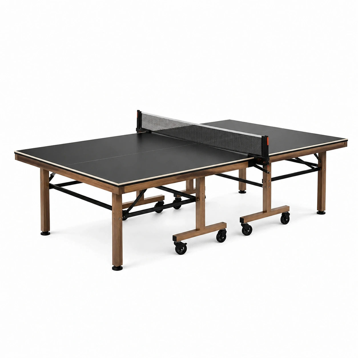 Tavolo da ping pong pieghevole con ruote e rete, 274 × 152,5 × 76 cm, nero e marrone