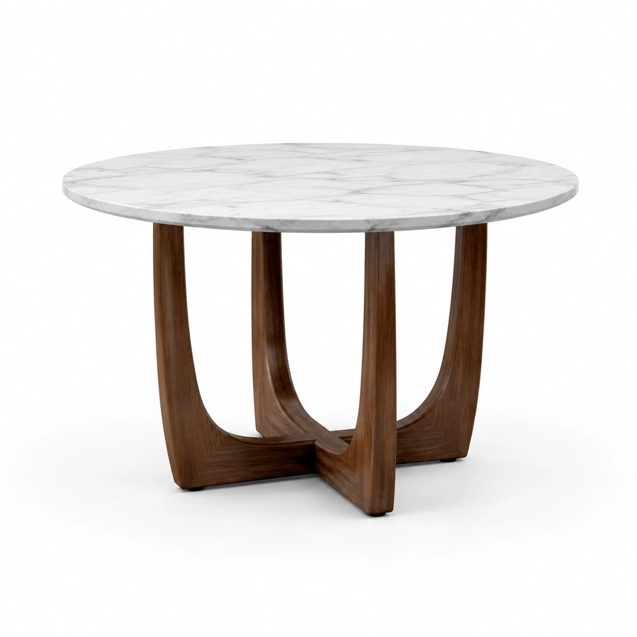 Tavolo rotondo Ø 120 × H 75 cm bianco e grigio effetto marmo con base marrone effetto legno