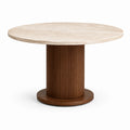 Tavolo da pranzo rotondo con piano in pietra beige e base scanalata in legno marrone, Ø 120 × H 75 cm