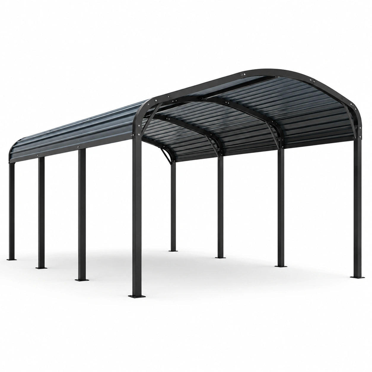 Carport per auto in acciaio antracite con tetto curvo, 600 × 600 × 300 cm