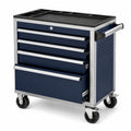 Carrello portautensili blu scuro, argento e nero, 77 × 47 × 89 cm, con 5 cassetti e ruote
