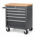 Carrello portautensili nero 71 × 46 × 88 cm con piano in legno, 5 cassetti, serratura e ruote