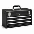 Cassetta portautensili in metallo nero e argento, 51 × 22 × 35 cm, con 3 cassetti e serratura