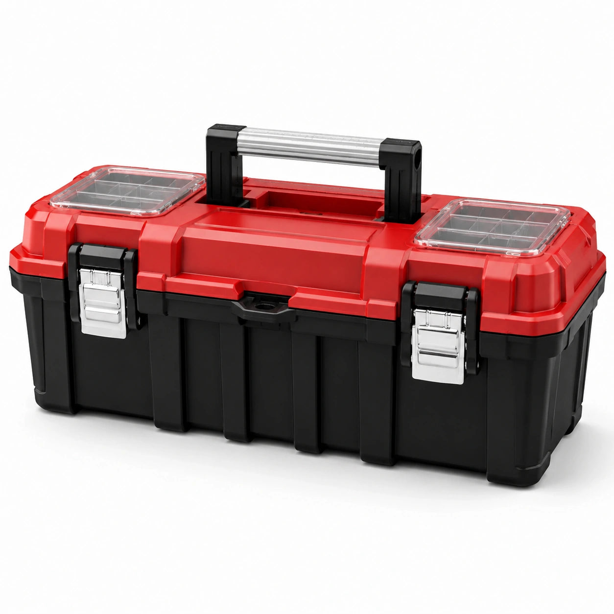 Cassetta portautensili rossa e nera 55 × 28 × 27 cm con manico pieghevole e organizer