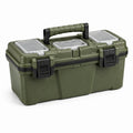 Cassetta portautensili verde oliva 50 × 26 × 25 cm con tre organizer integrati e doppia chiusura