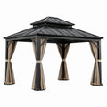 Gazebo da giardino antracite e beige 400 × 300 × 295 cm con tetto rigido e tende laterali