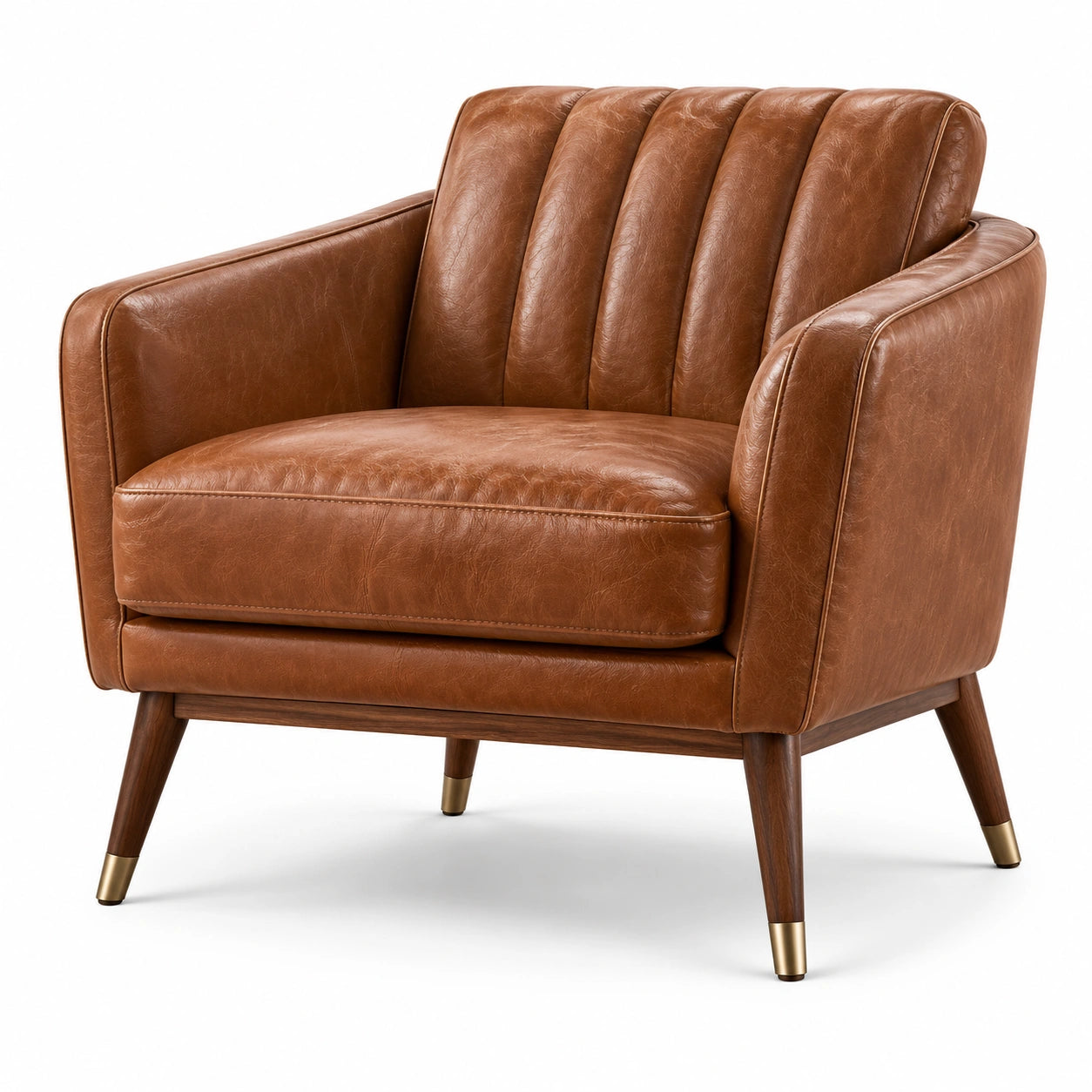 Poltrona rétro in similpelle color cognac 90 × 82 × 83 cm con schienale scanalato