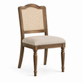 Sedia con struttura in legno marrone, seduta beige e schienale intrecciato, 50 × 58 × 96 cm
