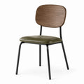 Sedia da pranzo con seduta in similpelle verde oliva, schienale in legno marrone e struttura nera, 49 × 54 × 82 cm