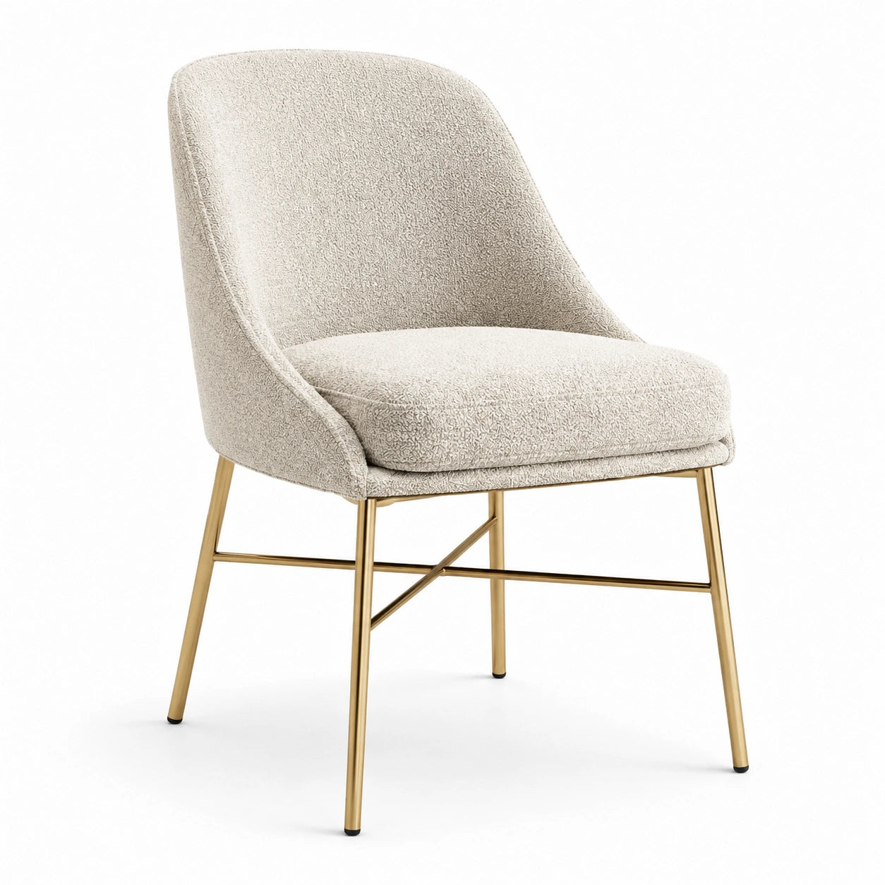 Sedia moderna imbottita in tessuto avorio con struttura dorata, 60 × 65 × 82 cm