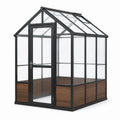 Serra da giardino 190 × 130 × 205 cm in alluminio nero, policarbonato trasparente e pannelli marroni con porta e finestra sul tetto