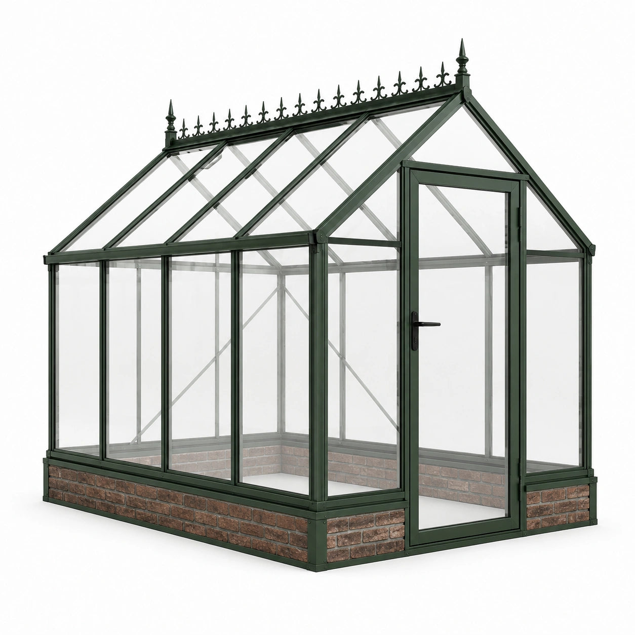 Serra da giardino classica in metallo verde scuro con pannelli trasparenti, 250 × 190 × 250 cm