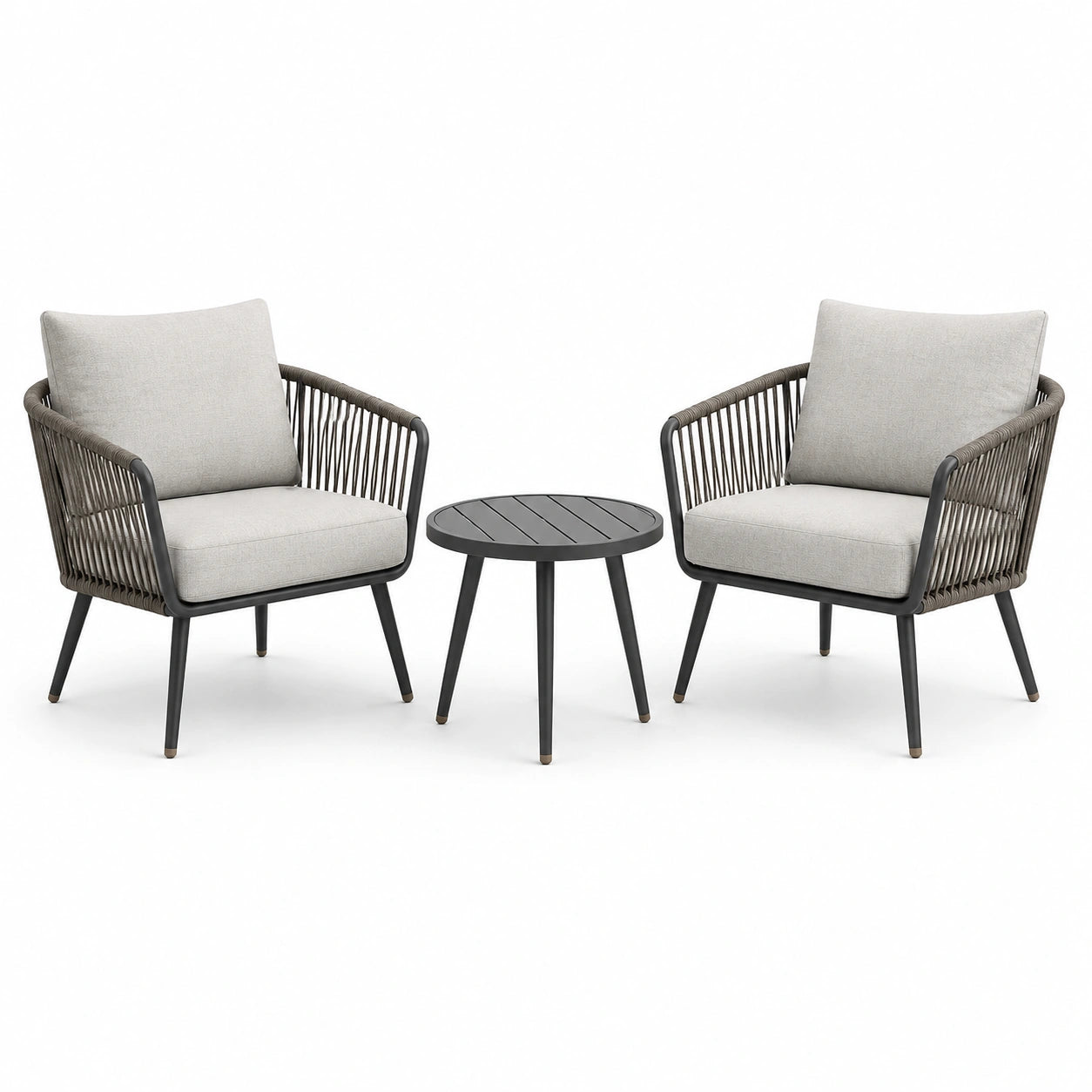 Set da giardino 3 pezzi con 2 poltrone 76 × 75 × 81 cm e tavolino Ø 55 × 45 cm, grigio chiaro, antracite e tortora