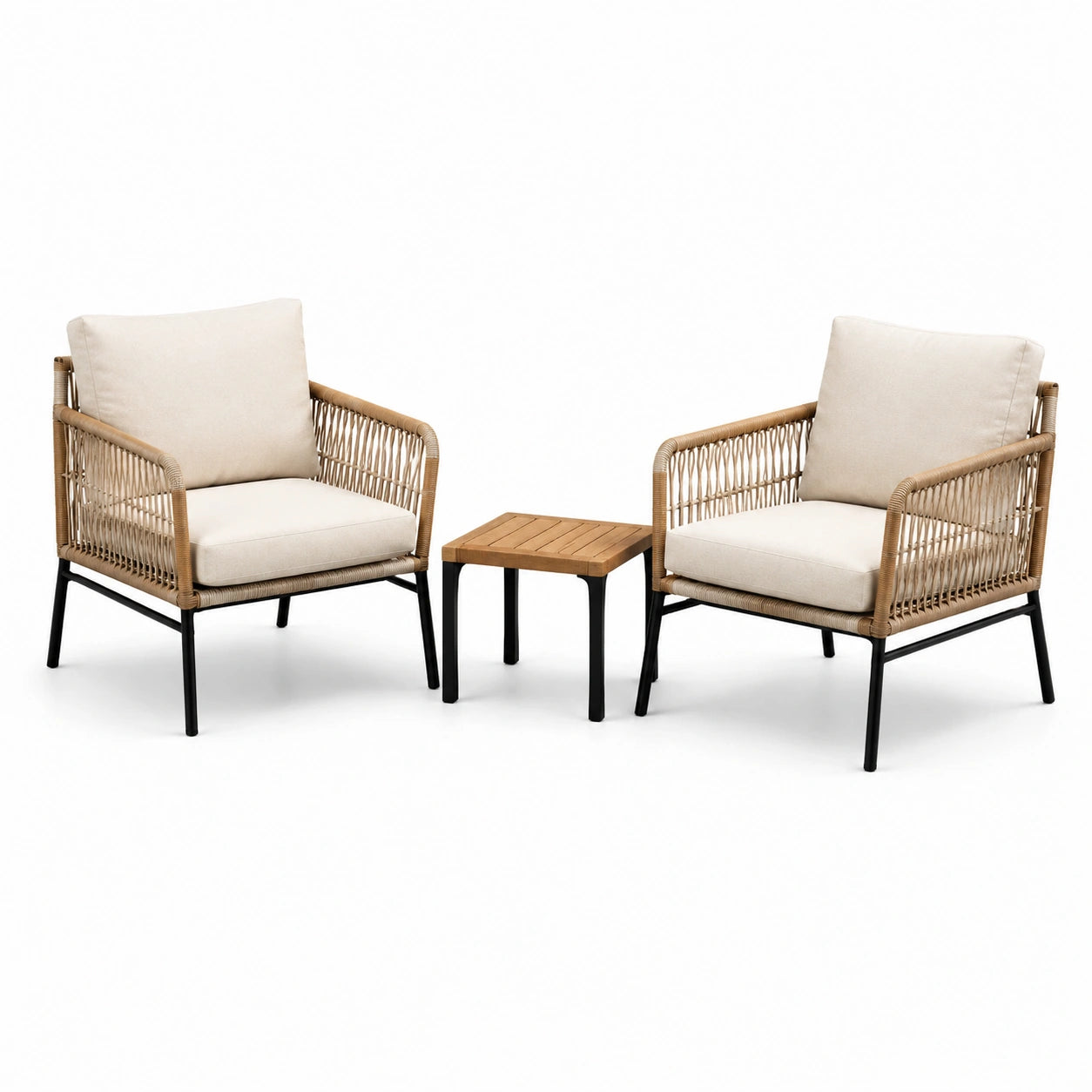 Set da giardino beige e crema con 2 poltrone 72 × 75 × 84 cm e tavolino 45 × 45 × 45 cm