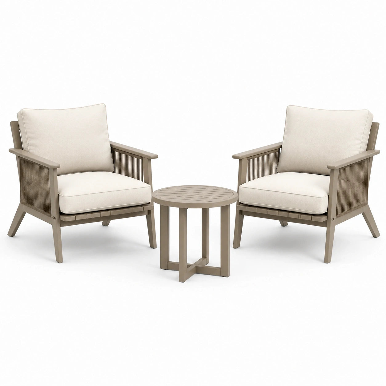 Set da giardino tortora e crema con 2 poltrone 75 × 78 × 82 cm e tavolino rotondo Ø 55 × 50 cm