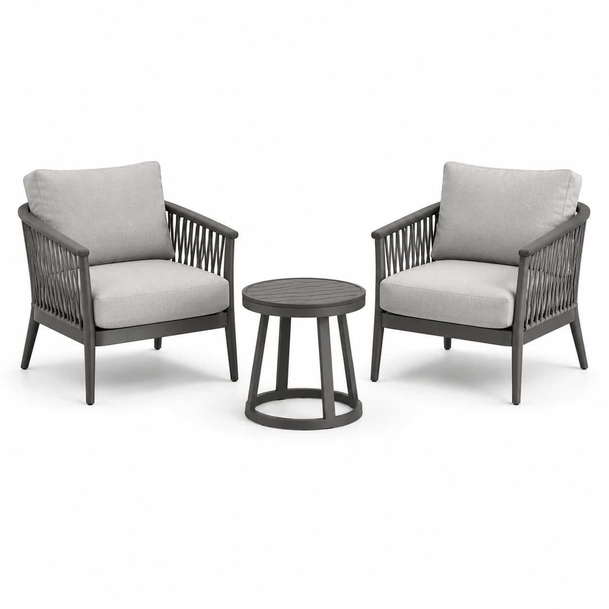 Set da giardino con 2 poltrone 72 × 75 × 80 cm e tavolino Ø 50 × 45 cm, grigio chiaro e antracite