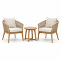 Set da giardino 3 pezzi con 2 poltrone 70 × 74 × 82 cm e tavolino rotondo 50 × 48 cm, legno e corda beige